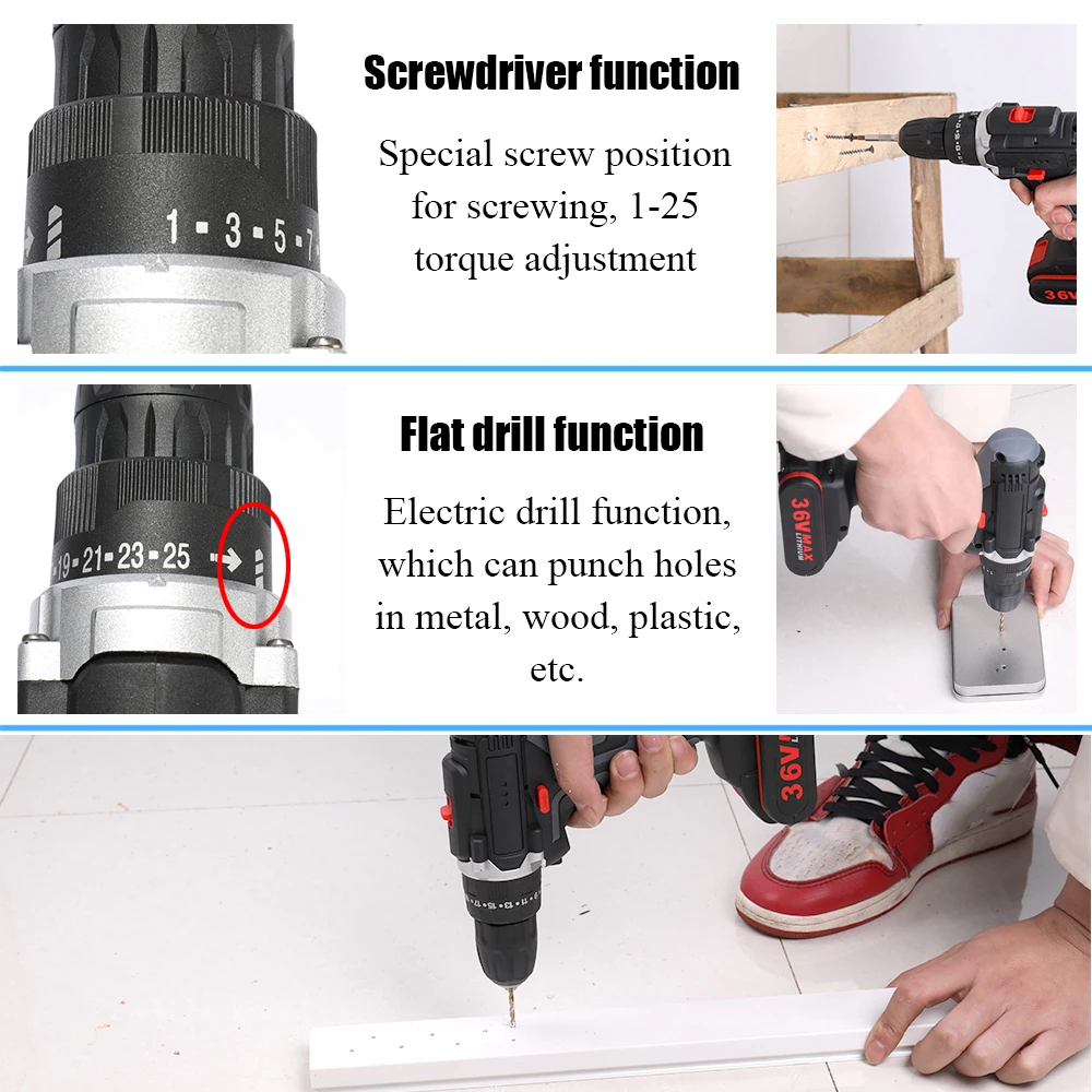 Electric Impact Cordless mini Drill 36V Cordless electric screwdriver Wireless Hand Drills Home DIY Electric Power Tools rotary