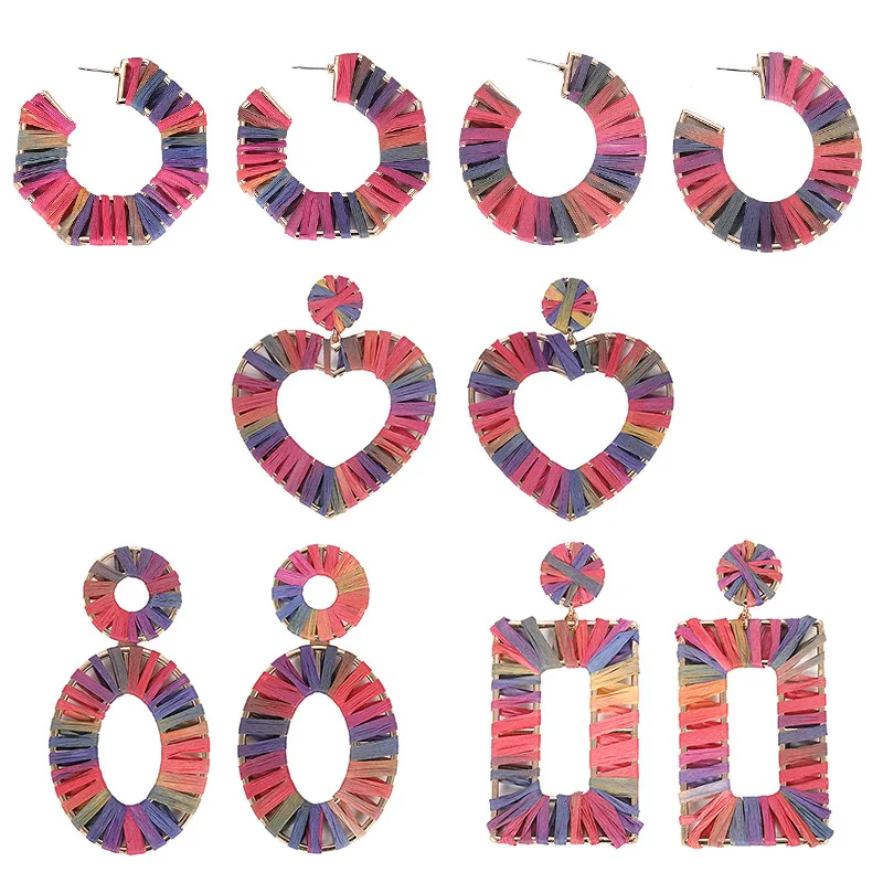 Sloong New Oversized Bohemian Knitted Earrings for Women Big Hollow Statement Raffia RattanDrop Earring 2019 Geometric Jewelry | Украшения