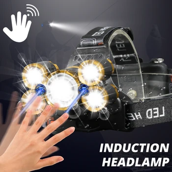 

100000LM LED Headlight headlamp 5 LED T6 Head Lamp Power waterproof Flashlight Torch use 18650 battery for Camping,fishing