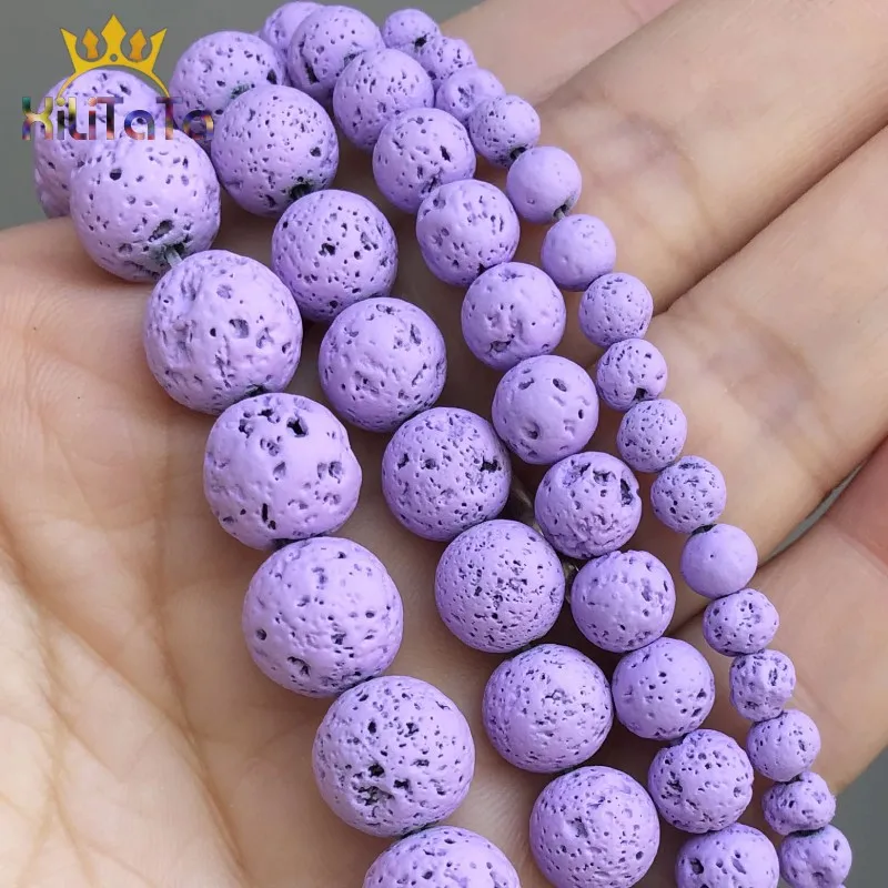 Natural Stone Light Purple Volcanic Rock Lava Hematite Round Beads For