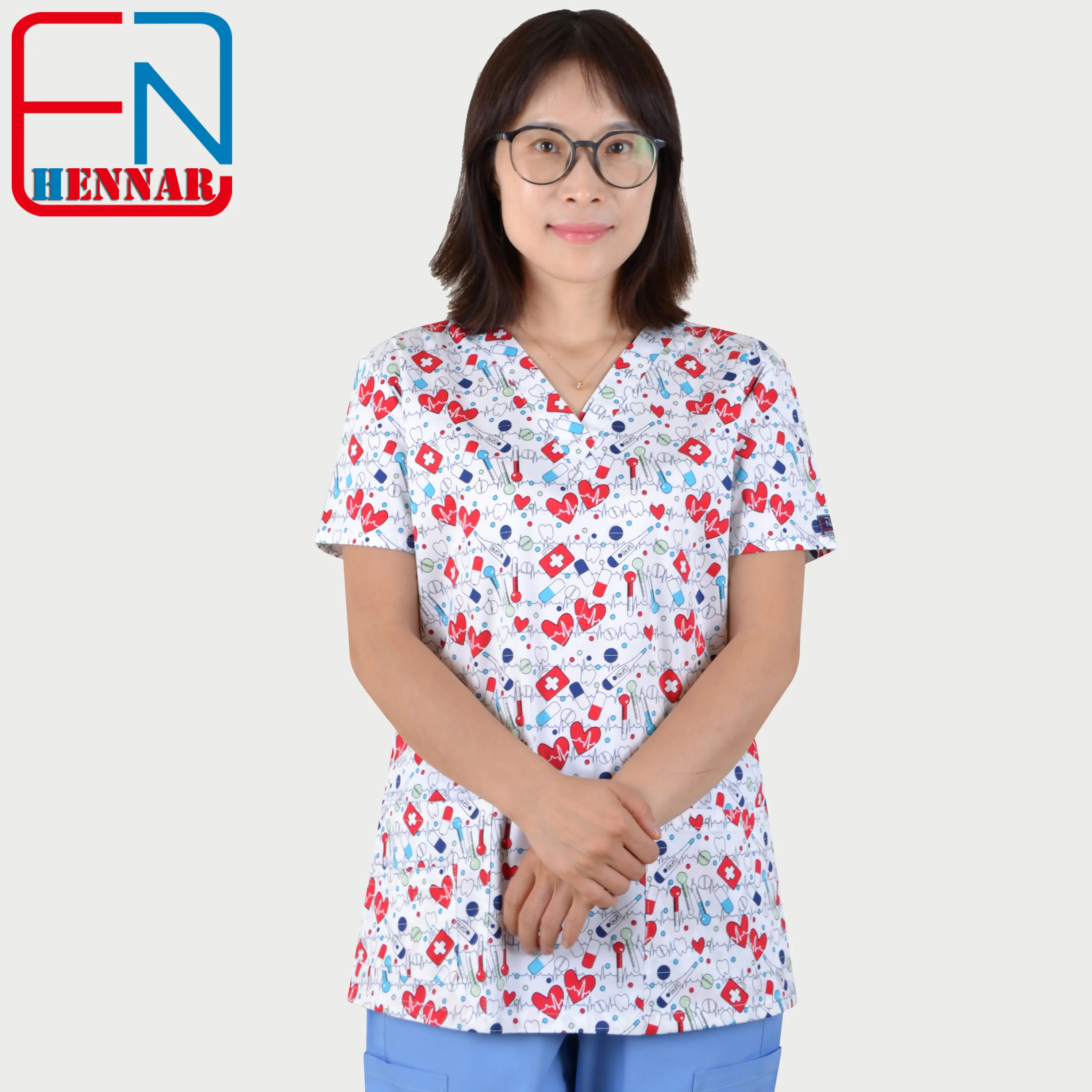 Hennar женские медицинские скрабы uniformes из хлопка с белыми медицинскими вещами