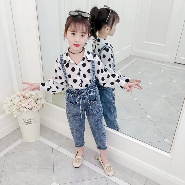 Conjunto de ropa para niña, chándal moda para niña, blusa + Mono, ropa coreana para bebé de 4 a 13 años, 2 uds. _ - AliExpress Mobile