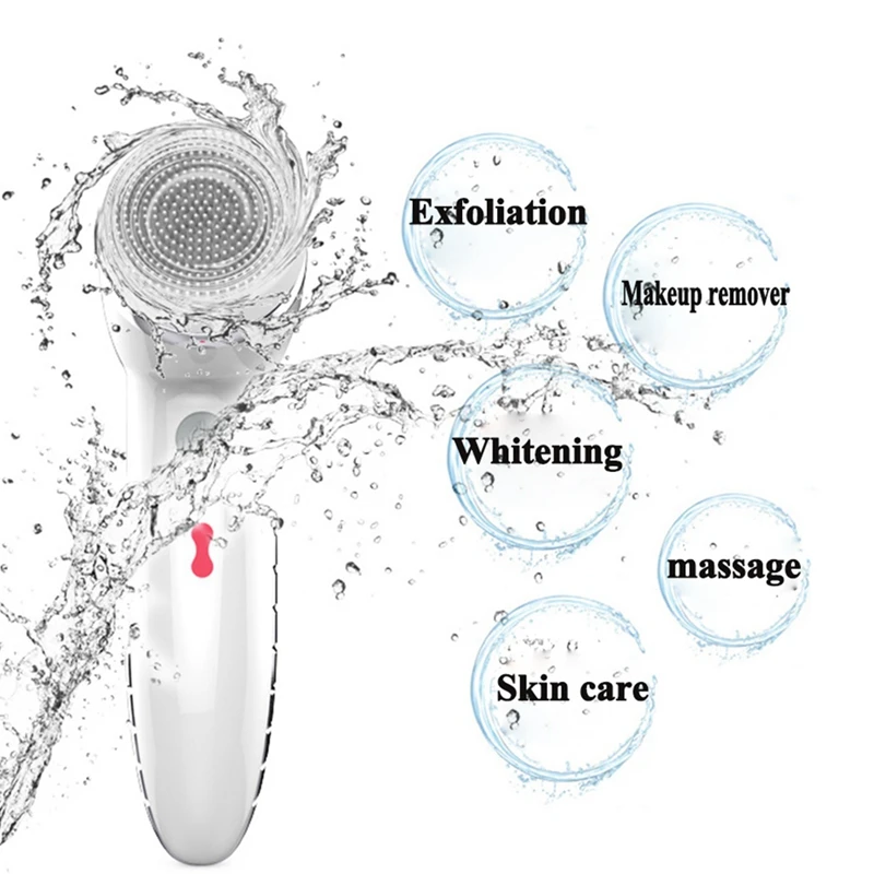 US $83.27 Facial Cleansing Brush Sonic Vibration Mini Face Cleaner ABS Deep Pore Cleaning Electric Waterproof Massage With 4 Heads