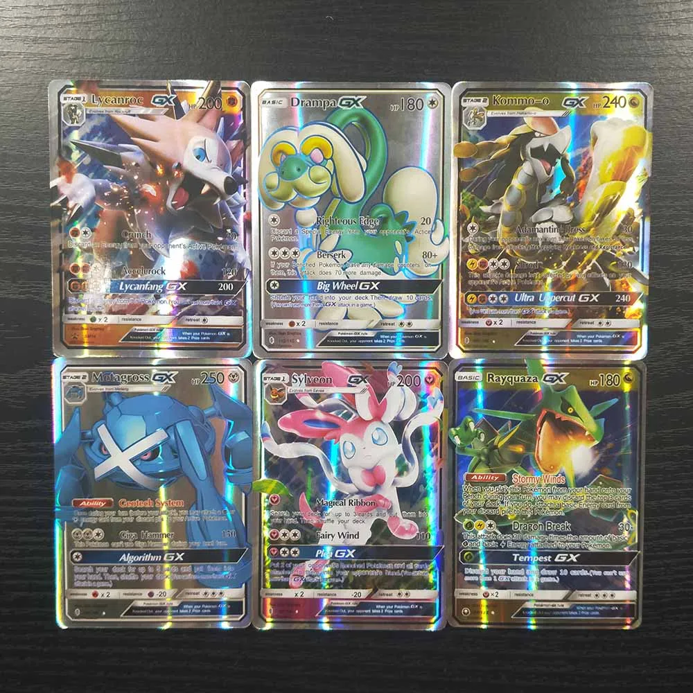 TAKARA TOMY, 100 шт., Покемон, карты, коллекция Sun Moon, битва, сияющая карточная колода, настольная игра, детские игрушки, 95 GX, 5 мега флэш-карт