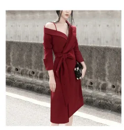 [EWQ] темпераментное тонкое Европейское женское платье с длинным рукавом, однотонное женское платье, Весенняя Новинка, женская одежда AG41900