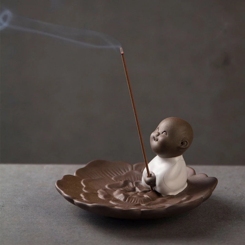 

Creative ceramic incense stick little monk incense burner lotus thread incense figure incense stick seat indoor room incense bur