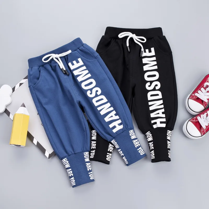 Spring Korean-style Children Boy Pants Lettered Trousers Medium Waist Harem Pants CHILDREN'S Pants Baby Casual Pants
