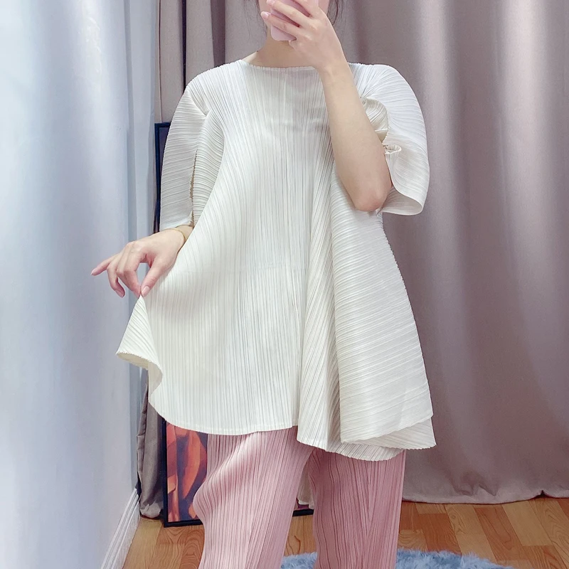 LANMREM 2020 summer asymmetrical pleated tops