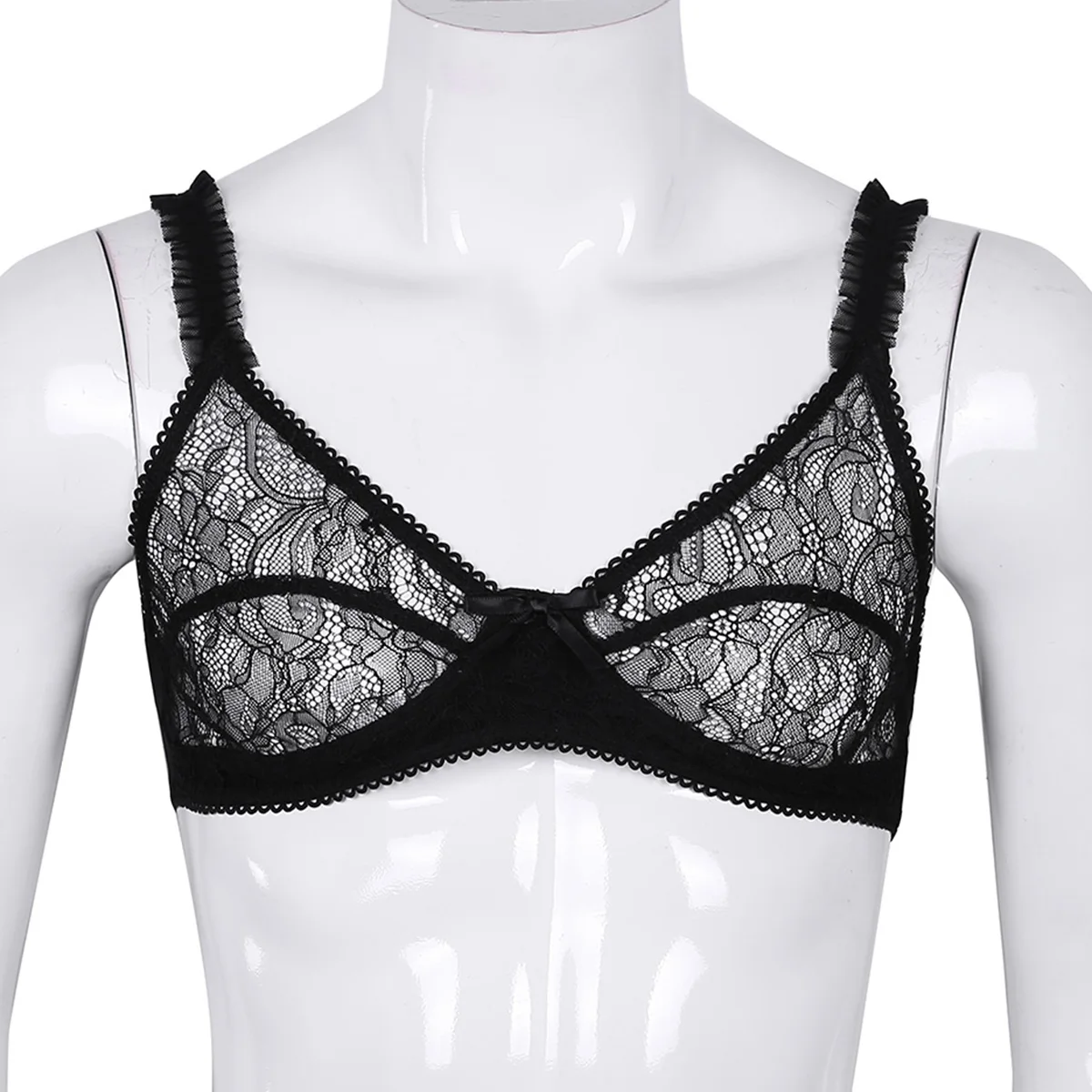 Мужское нижнее белье Sissy Bra, мужской бюстгальтер без косточек, мужское нижнее белье, мягкие прозрачные цветочные кружева, регулируемые ремни, без косточек, без косточек