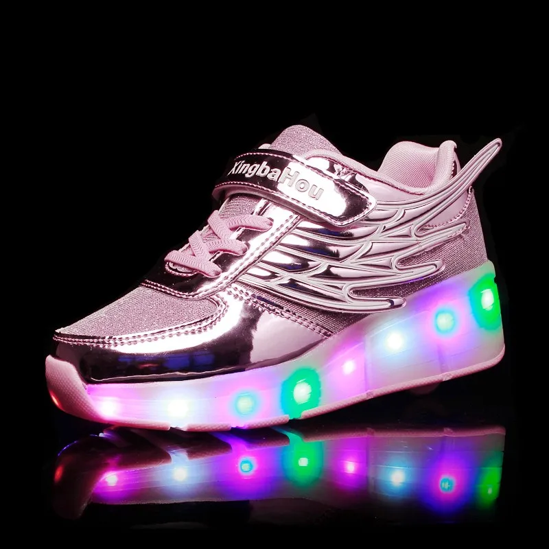 Розовый Золотой Серебряный детский модный светодиодный светильник для мальчиков и девочек обувь для катания на роликах для детей Детские кроссовки с колесами