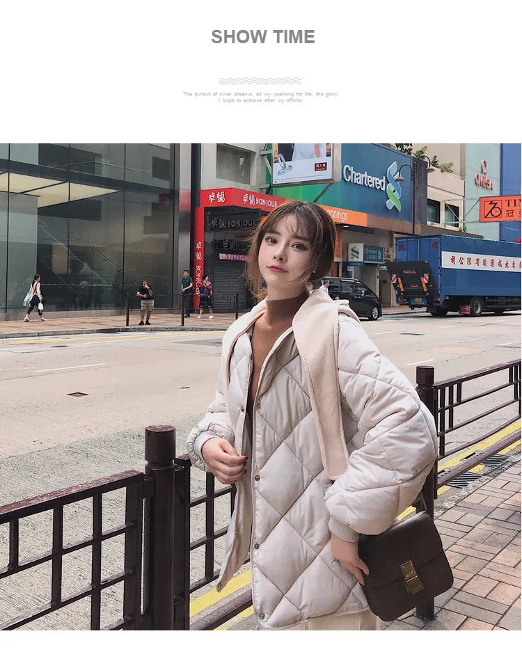 Photo Shoot Autumn And Winter New Style Rhombus Cotton Coat Women's Short Thick Detachable Cap Cotton-padded Jacket Cotton