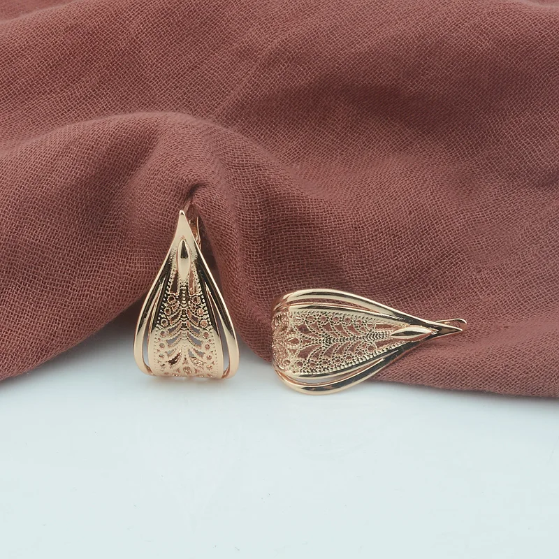 FJ 2 стильные женские шикарные серьги в форме листа 585 розовое золото полый Серьги