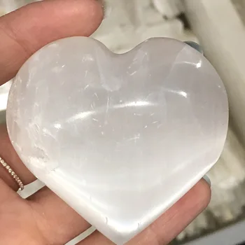 

Natural white selenite opal polishing crystal heart shaped gemstone for the treatment of raw gypsum stone massager