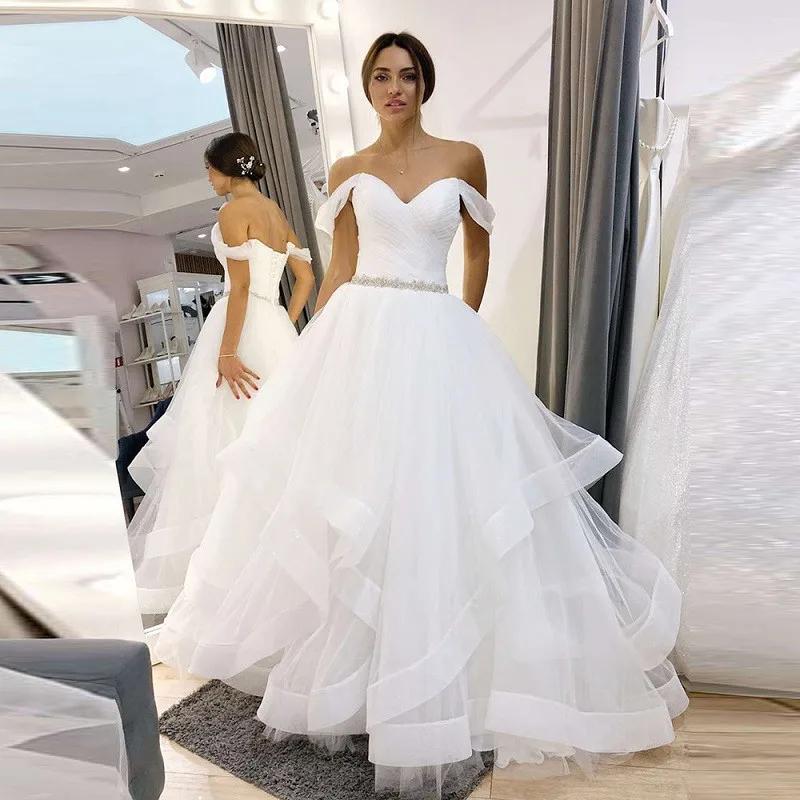 

Sweetheart Tulle A-Line Wedding Dresses Lace Up Back Custom Made Formal Long Spring Bride Gowns Plus Size Bride Dress