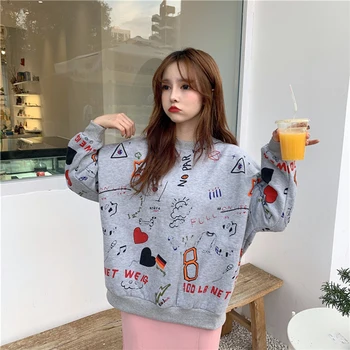

Hip Hop Streetwear Vintage Letter Print O neck Womens Casual Sweatshirts Winter Spring College Style Funny Tops Clothes Female
