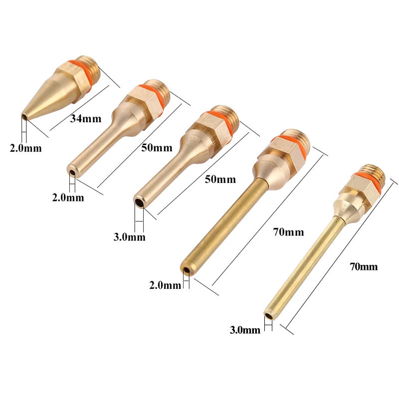 2Pcs/lot Pure Copper Hot Melt Glue Gun Nozzle 2.0x70mm 3.0x50mm 2.0x50mm Long Short Small-bore Large Diameter Glue Gun Nozzle 2