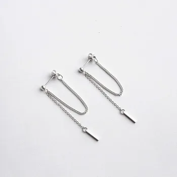 

REETI 925 Sterling Silver After Hanging Type Tassel Strip Stud Earrings For Women Fashion Girl Sterling silver jewelry