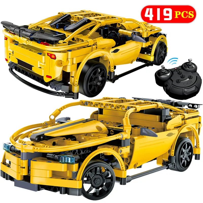 

419pcs RC Car Electric Remote Control Yellow Racing Car Model Building Blocks Legoingly Technic Bricks Toys For Children boys