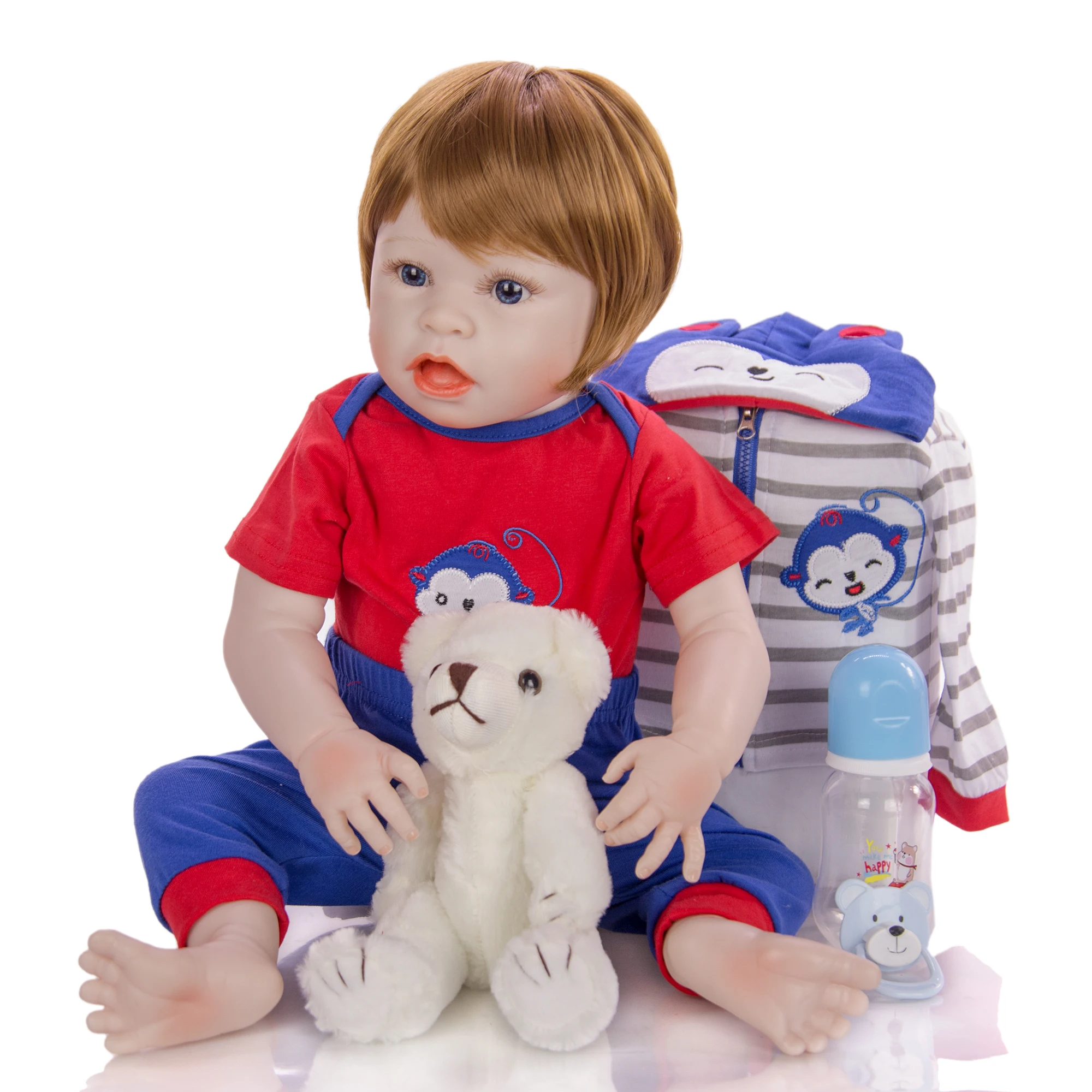 KEIUMI Симпатичные 57 см забавное лицо Reborn Baby Menino полностью силиконовые виниловые