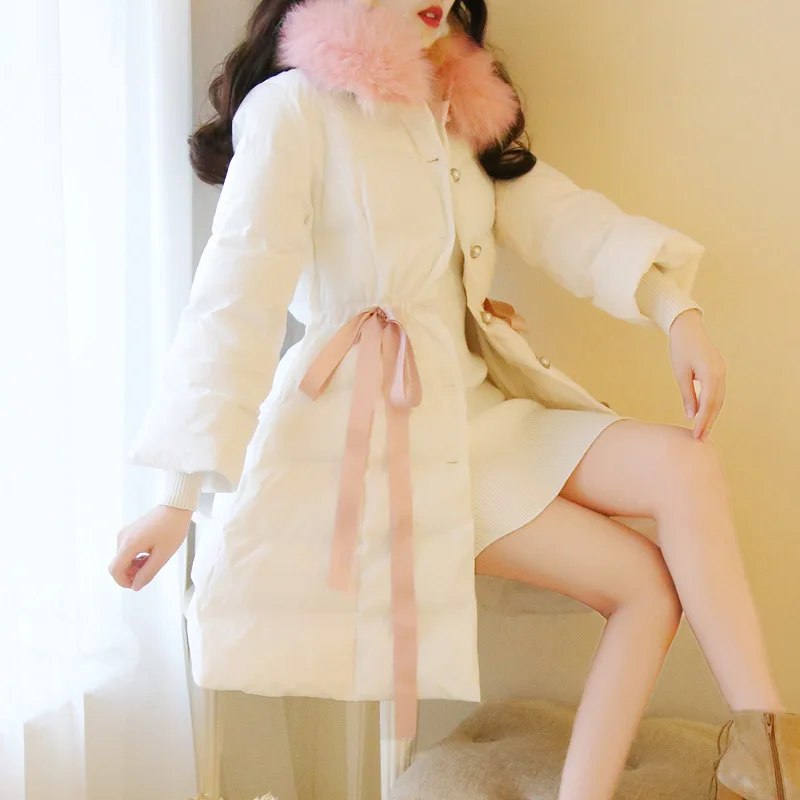 

Short-height Waist Hugging Faux Fox Fur Collar Cotton Coat Women's Loose-Fit Thick Waist Hugging Coat Winter 2018 New Style