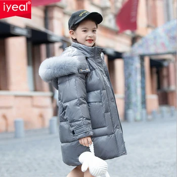 

IYEAL Children Snowsuit Winter Down Jacket For Girls Clothing Hooded Parka Real fur Kids Coat Teenage Clothes Boys Outerwear