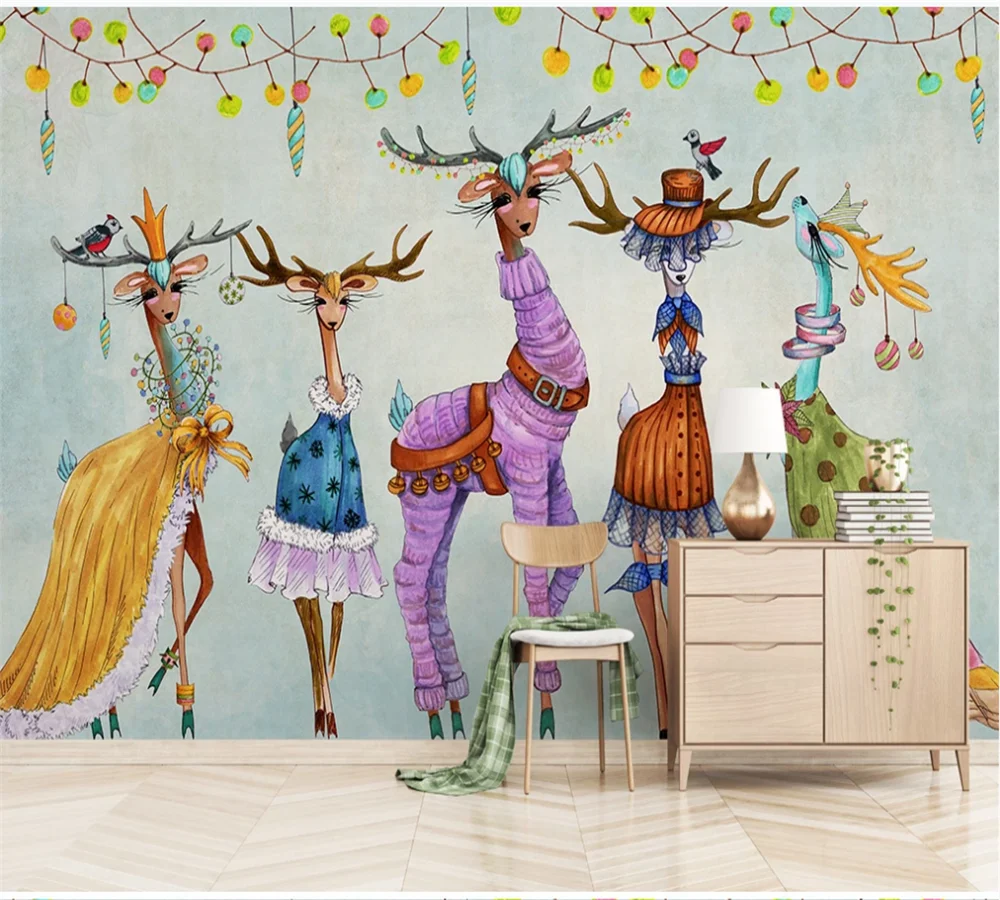 

Custom wallpaper simple watercolor abstract elk indoor home background wall 5D/8D three-dimensional bump decorative painting