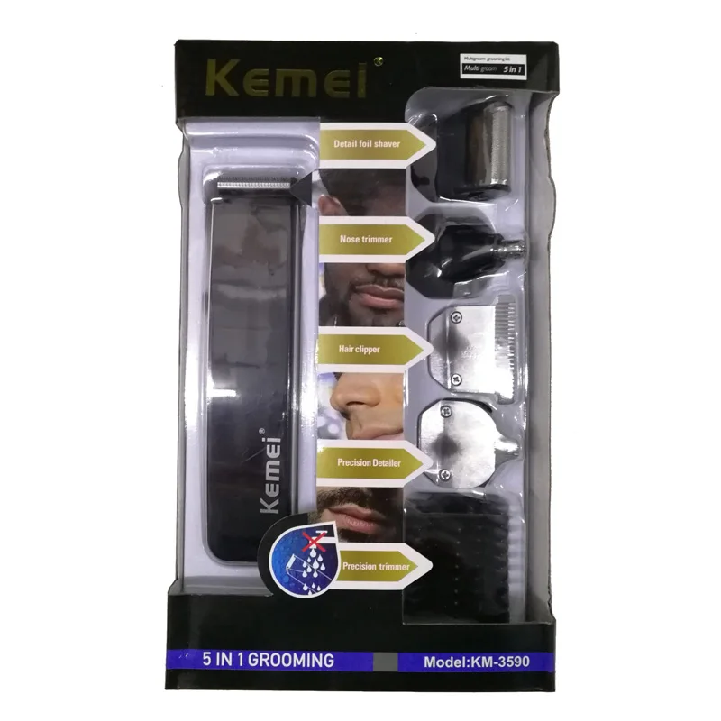 with box Профессиональная машинка для стрижки волос Kemei, Беспроводная Машинка для стрижки волос, триммер Oneblade, перезаряжаемая 5 в 1, 220-240 В, Парикмахерская машина для салона - Цвет: with box