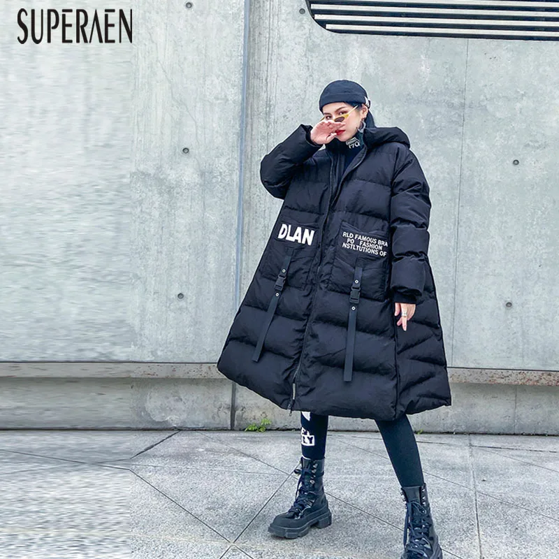 SuperAen, теплые парки, пальто для женщин, хлопок, зима, новинка, размер Pluz, свободные, модные парки, пальто для женщин, с капюшоном, Толстая Женская одежда