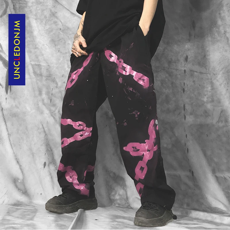 UNCLEDONJM Chain Printed Pants Mens Hip 