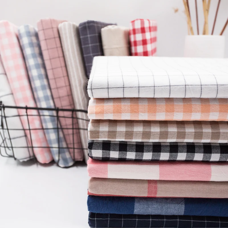 Wash Pure Cotton Fabric 100% Children for Bed Sheets Quilt Covered Clothing Shirt Dress Grid Striped Plaid Cloth Brocade Sewing 2