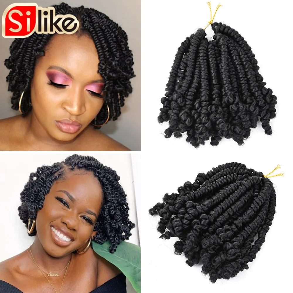 Silike Synthetic Spring Twists 8 inch Crochet Braiding Hair Extensions 6 Inch Crochet Braid Bulk Hair for Black Women
