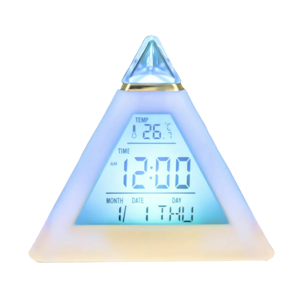 Triangled 7 Colors LED Temperature Week Display Digital Alarm Clock Home Led Clock Colorful Alarm Clock Home Decor Accessorier