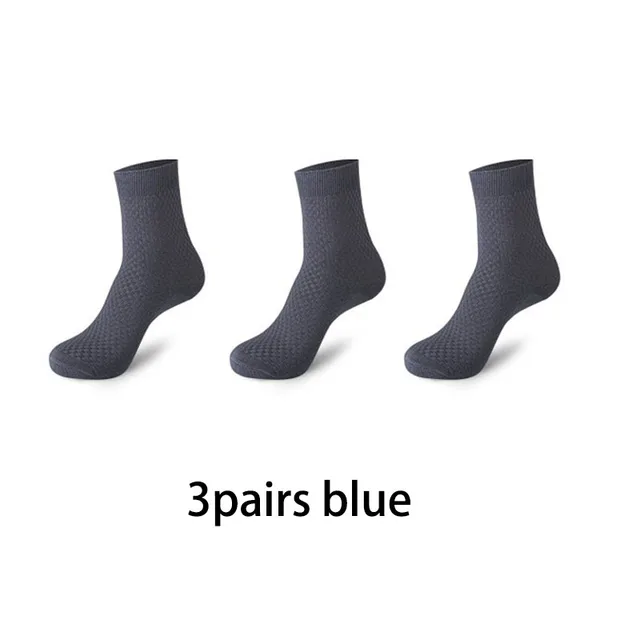 3Pairs/lot Bamboo Fiber Long Socks Men Fashion Crew Socks Plaid Business Socks Man Solid Color Autumn Calcetines hombre 3pairs blue