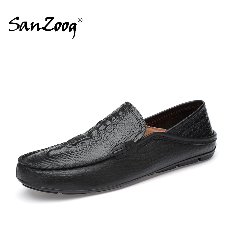 

black men's genuine leather casual shoes blue men breathable slip-on loafers brown mocassin homme white loafer shoe 2020