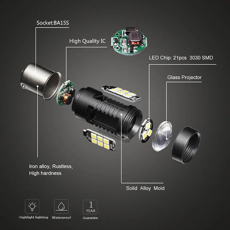 IP65/6000 K 1156 BA15S P21W 21SMD светодиодный Авто сигнала поворота светильник фонарь заднего хода