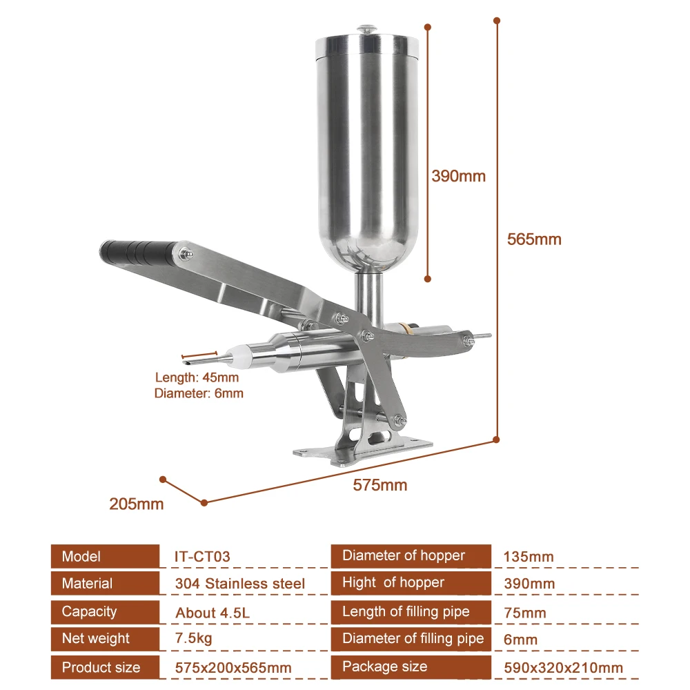 4.5L Homemade Spanish Churros Machine Manual Jam Filling Cream Filler With 3 Pipes