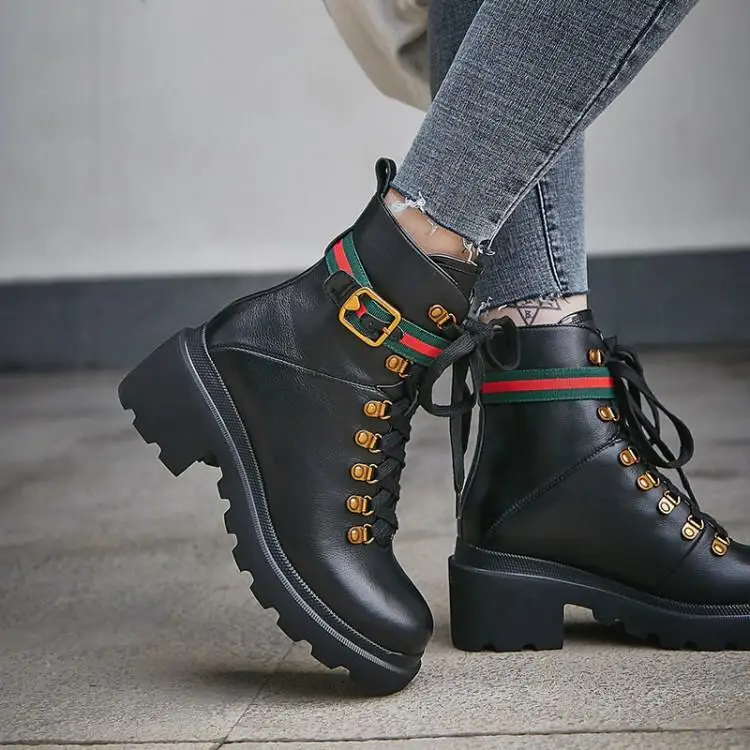 

Martin boots with thick bottom female thick with high head layer cowhide leather shoes with velvet short boots