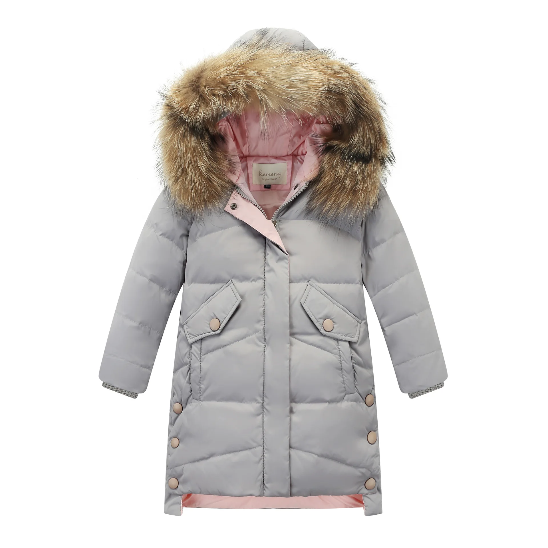 Raccoon Fur Collar Пуховик для девочек 14 лет, зимнее белое пуховое длинное пальто однотонная утепленная парка с подкладкой для девочек Детская верхняя одежда - Цвет: Raccoon Fur Collar