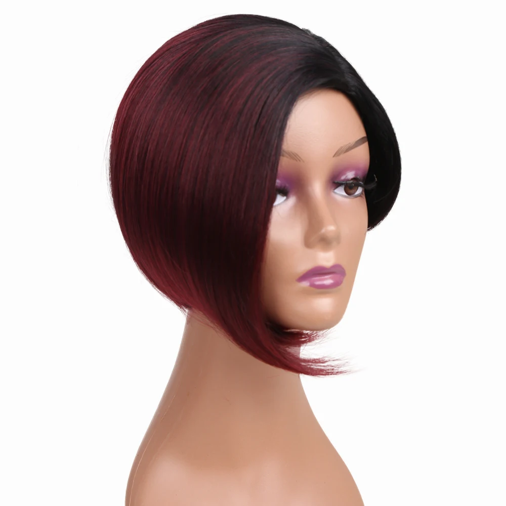 Амир боб парик короткие прямые синтетические парики для женщин Ombre черный смешанный красный фиолетовый серый коричневый сторона стороны искусственные волосы косплей - Цвет: T1B/красный