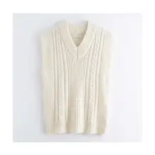Повседневный кремово-белый женский свитер с рукавами весна-осень новая мода сплошной v-образный вырез женский вязаный жилет элегантный милый пуловер