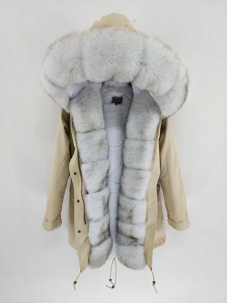Женское пальто на натуральном лисьем меху FURTJY, длинная парка с капюшоном, теплая, толстая съемная подкладка, зимний сезон - Цвет: 27
