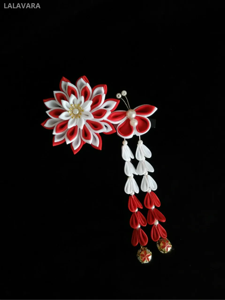 LALAVARA 2 шт. на заказ ленты Сакура шпильки для волос Свадебные аксессуары для женщин девочек японский цветок kanzashi - Цвет: red