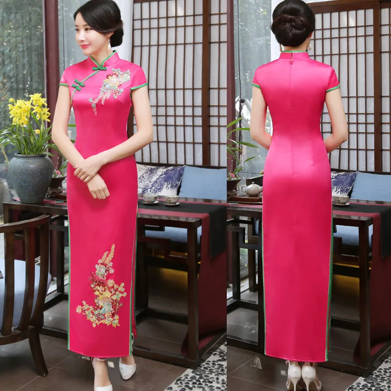Мода 2018 moedern Cheongsam долго Qipao красный Традиционный китайский Стиль весеннее платье Вечерние платья Oriental Воротники