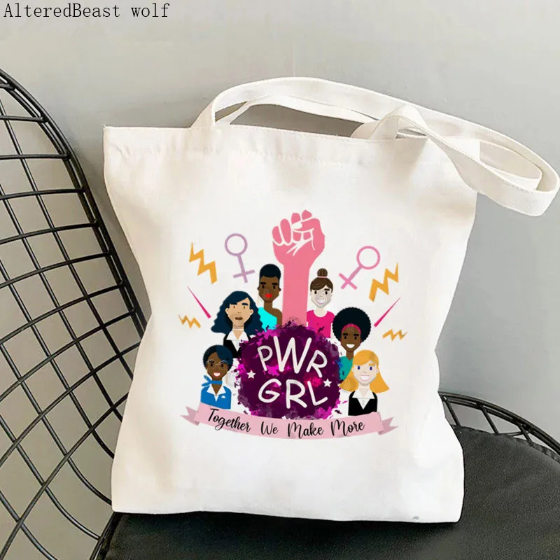 Women Shopper bag Together we make more girl power Bag Harajuku Shopping Canvas Shopper Bag girl handbag Tote Shoulder Lady Bag