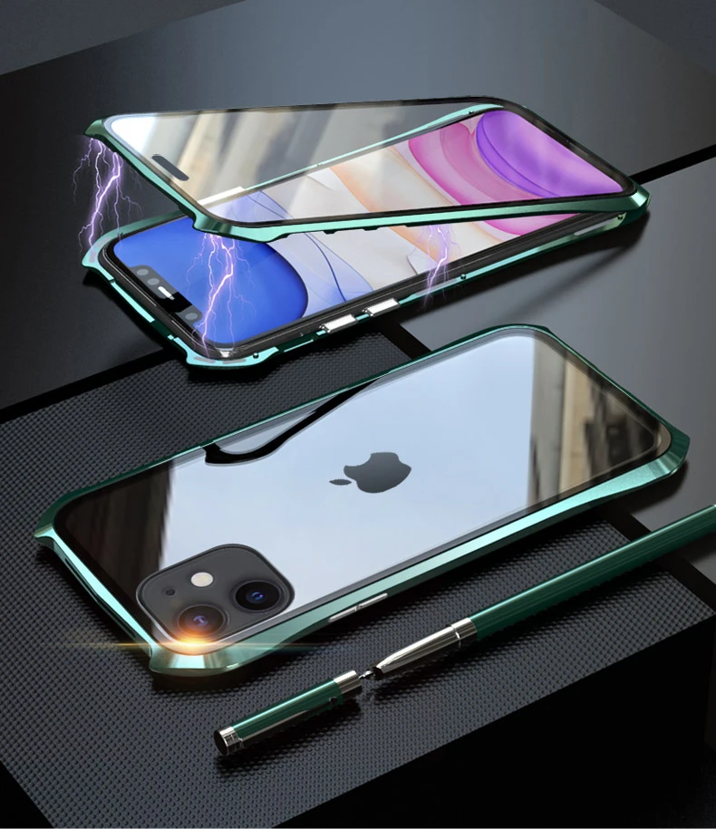360 полный защитный Магнитный чехол для iPhone 11 противоударный чехол для iPhone 11 PRO MAX металлический бампер чехол двойное закаленное стекло