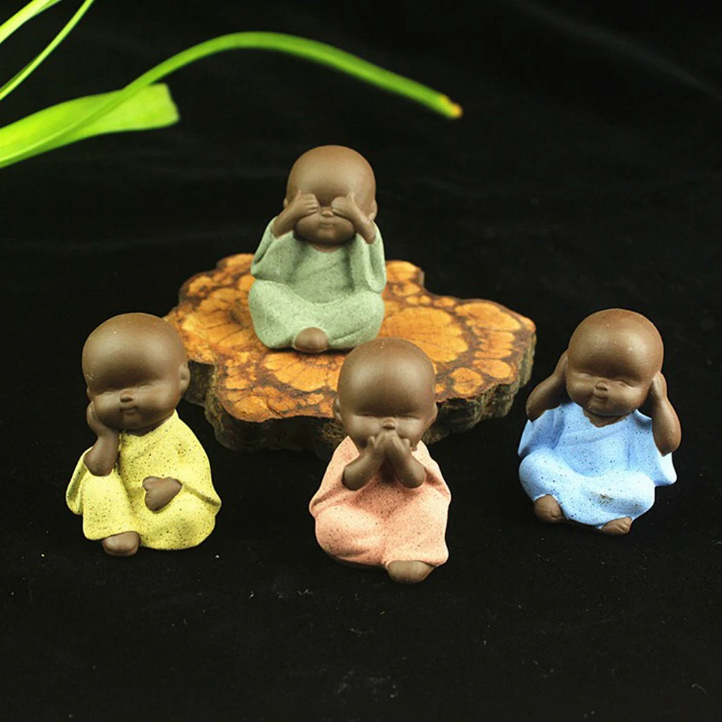 Little Buddha Statue Monk Tea Pet for Zen Garden Sand Decoration Yoga Meditation