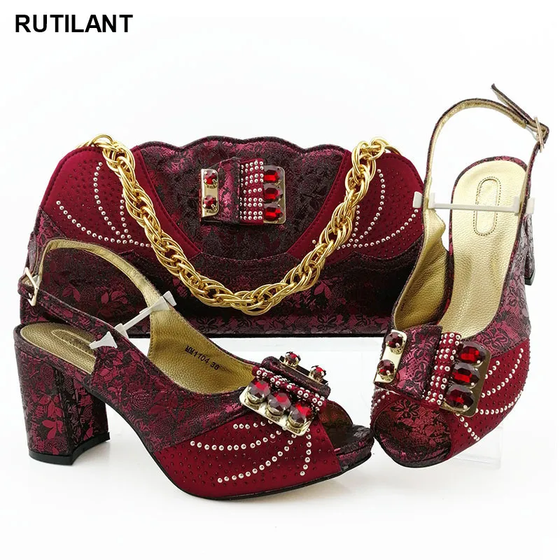 

New African Women Shoes and Bag Set for Party Wedding Wedding Shoes Bride Cristal Italian Designer Shoes and Bags Matching Set