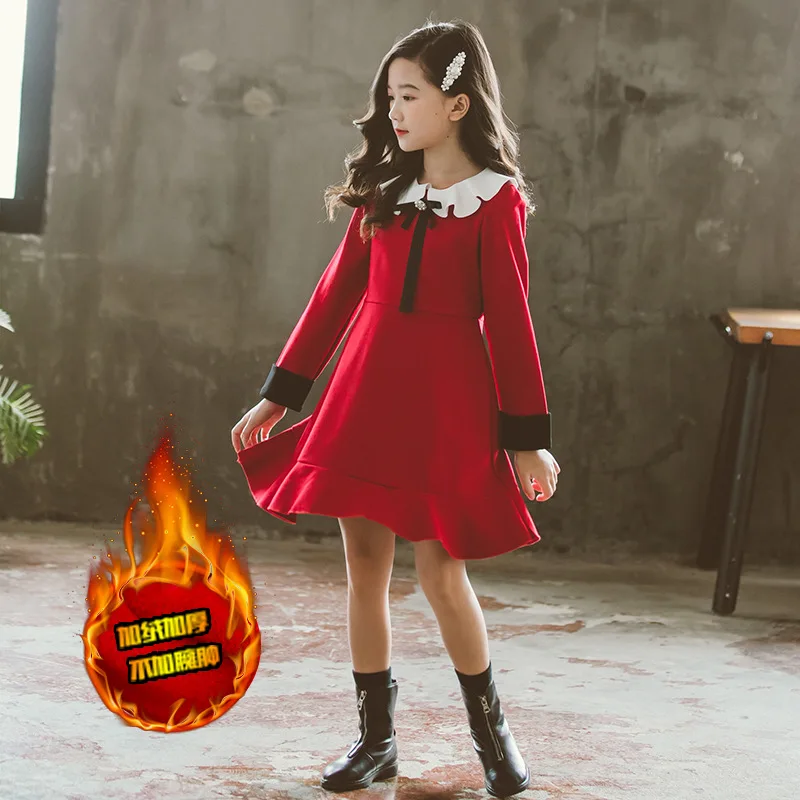 plus velvet red Г., весенне-летнее бархатное платье для девочек модные праздничные платья для маленьких детей, мини-платья принцессы одежда для детей 2, 3, 4, 6, 8, 10, 12 лет - Цвет: plus velvet red