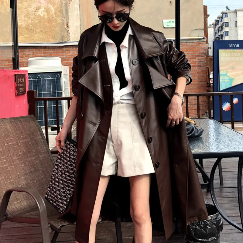 [TVVOVVIN] Autumn And Winter New Products Fashion Lapel Brown Single-breasted Long Temperament Coat Female B176