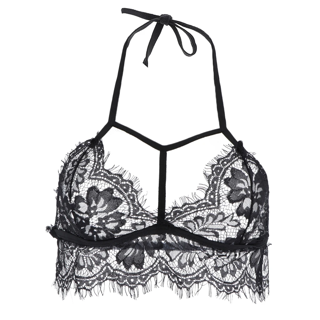 Black Womens Lace Floral Bralette Crop Top Push Up Bra Underwear Lingerie